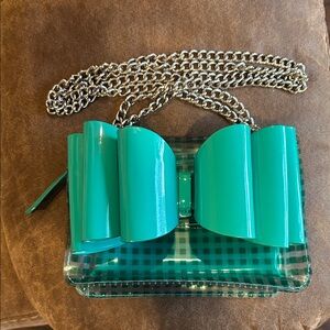 Betsey Johnson Teal Bow Clutch with Chain